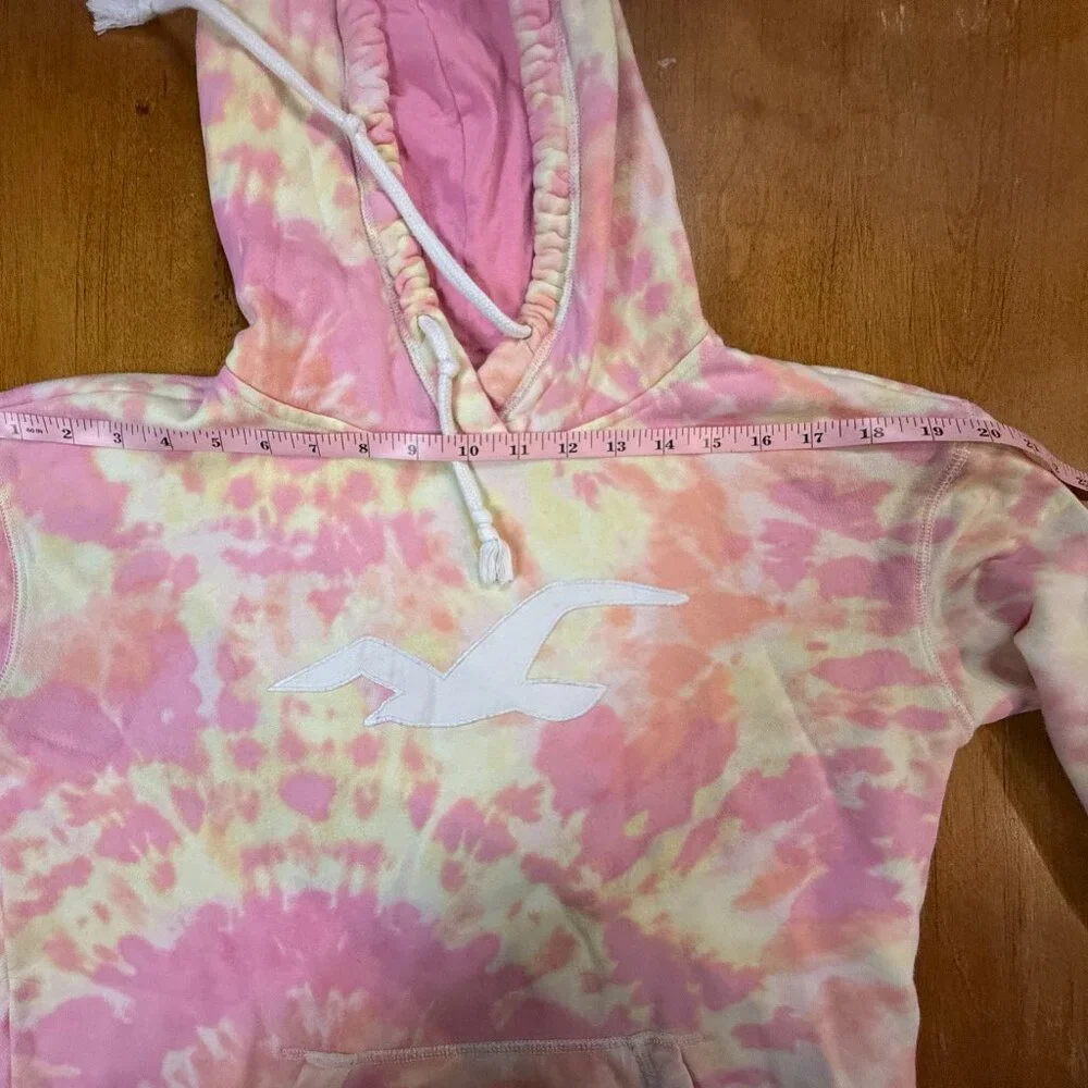 Hollister Tie Dye Hoodie Women’s Small Pink Yellow White Long Sleeve Sweatshirt - Picture 3 of 6